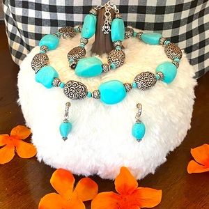 Brighton “FULL MOON RISING” Chunky Turquoise Necklace Bracelet Earrings.